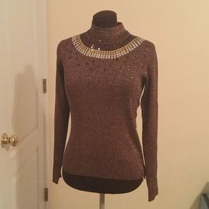Brown Metallic glitter mockneck Sweater